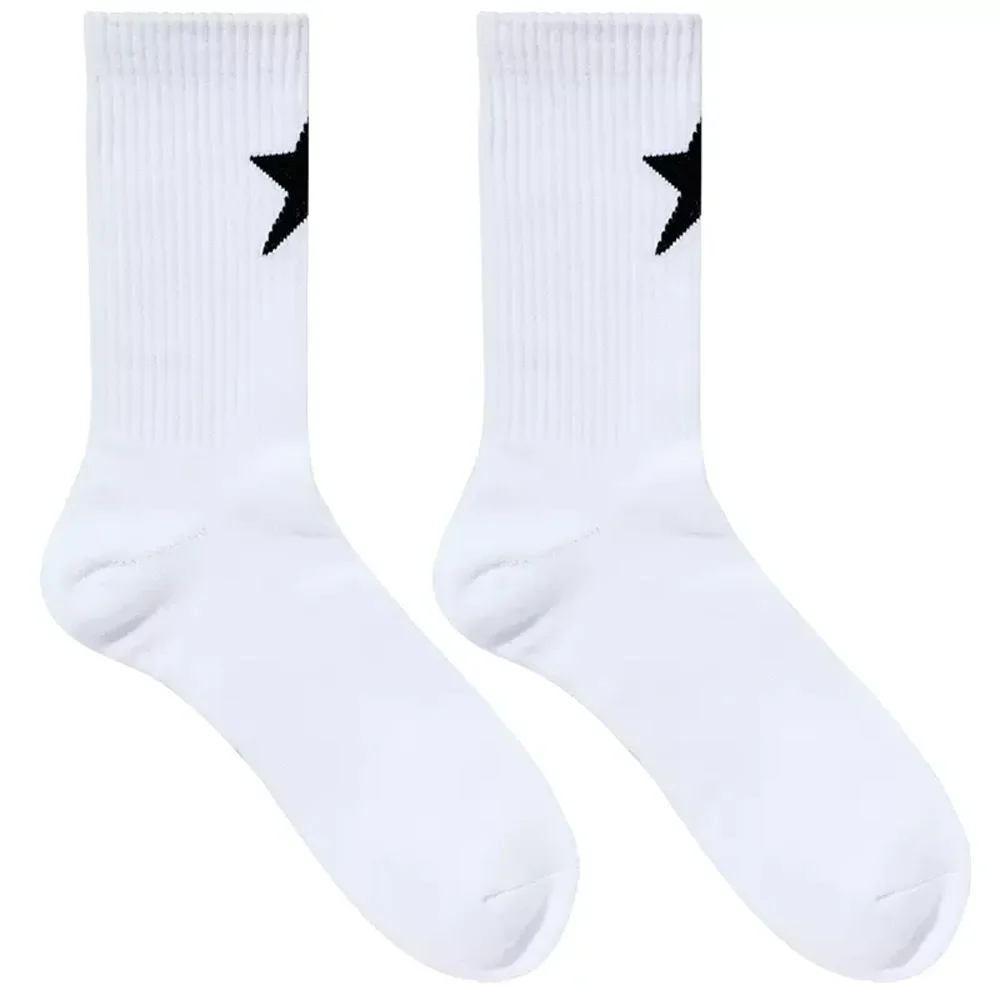 

Men's Tall White Five-pointed Star Pattern Sports Fitness Cotton Towel Bottom Socks