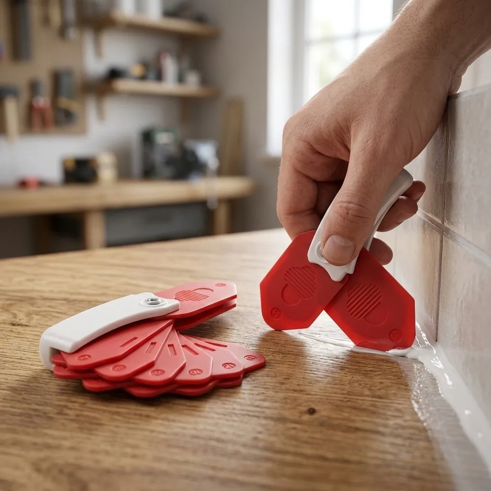 10-in-1 Silicone Finishing Tool Kit with Soft Rubber Scrapers for Smoothing Caulk on Bathrooms Kitchens and Window Frames