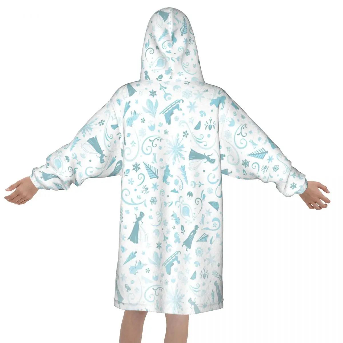 Frozen Elsa Princess Blanket Hoodie Wearable For Kids Onesie Blankets Oversize Pajamas with Pocket