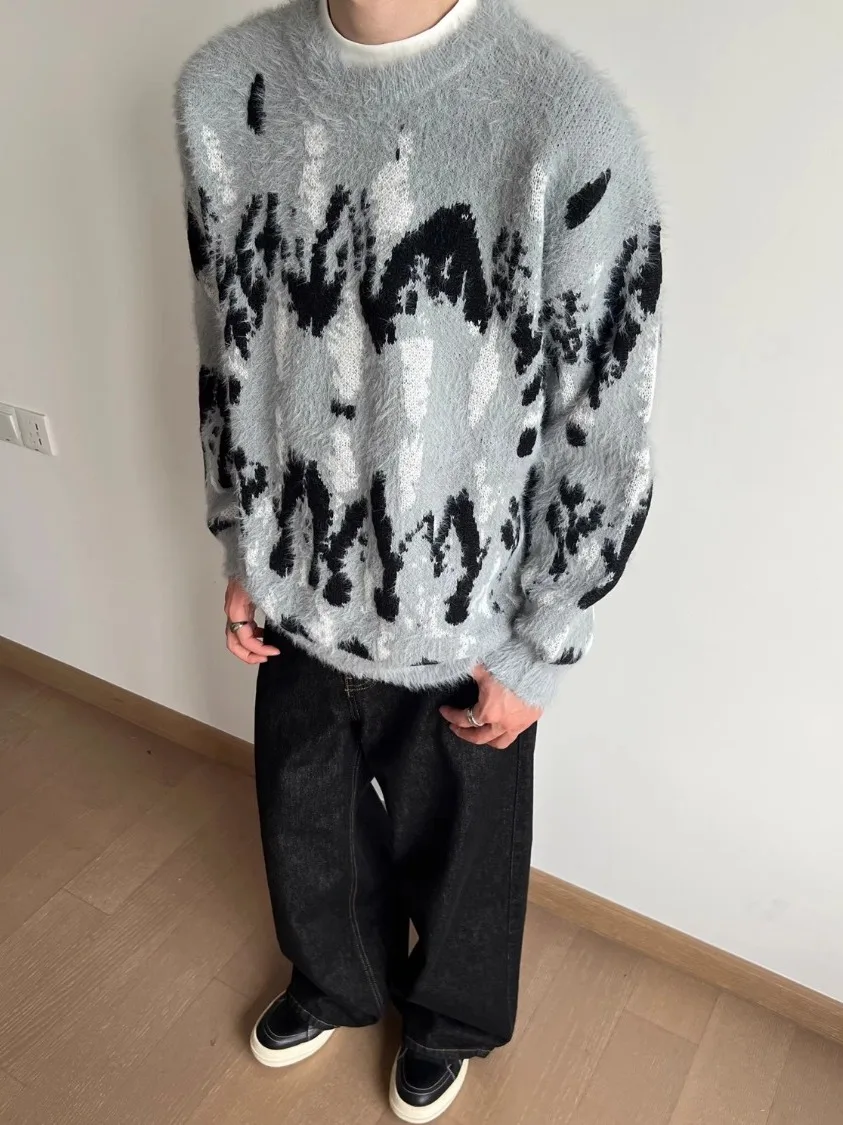 سترة فضفاضة أمريكية مصبوغة بألوان متباينة من الفرو المزيف كاجوال ناعمة كسول علوية للرجال والنساء