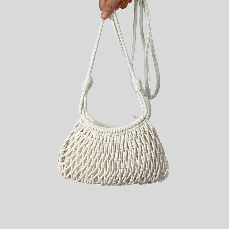 

Casual Hollow Finshnet Crossbody Bag for Women Designer Rope Woven Shoulder Bags Summer Beach Small Hobos Tote Bag Bali Purses