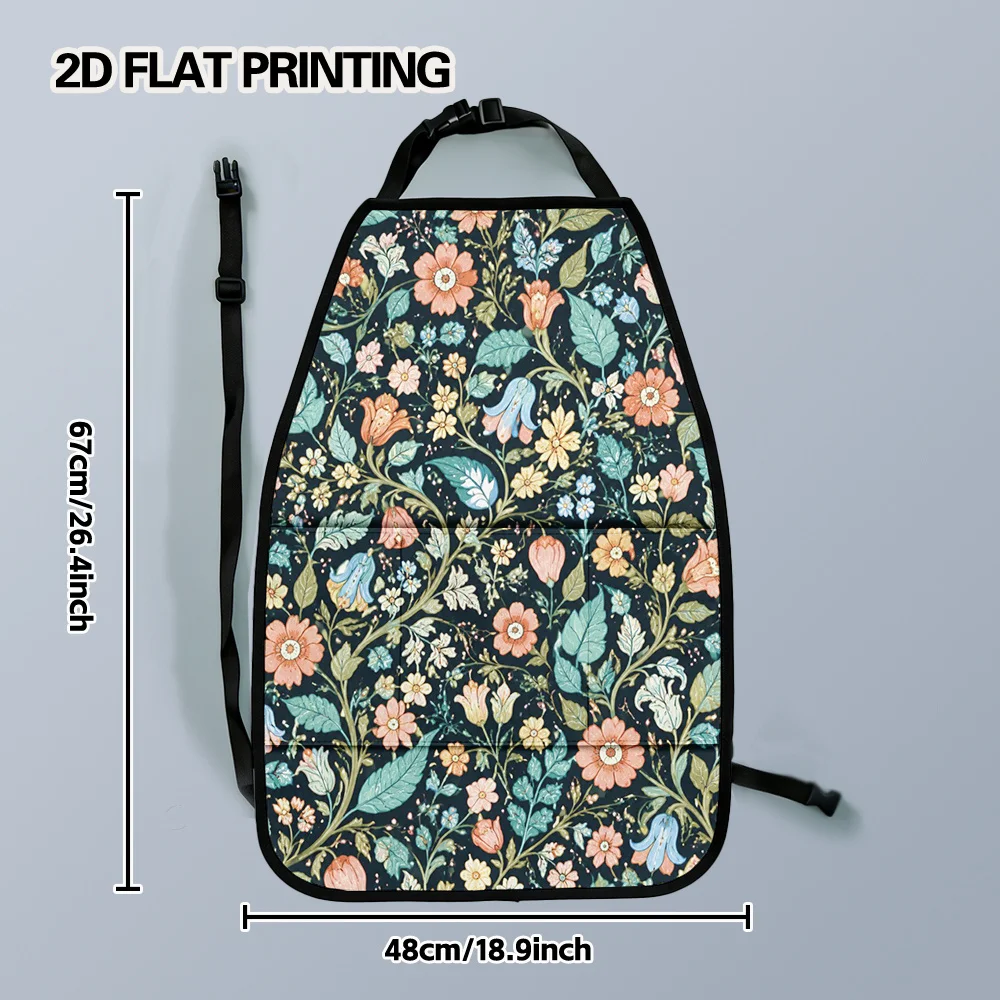 2D Flat, 2pcs Floral Symphony Space-Optimized Rear Seat Organizer For Car Kick Mats Back Seat, Collapsible Storage Gear, Adaptab