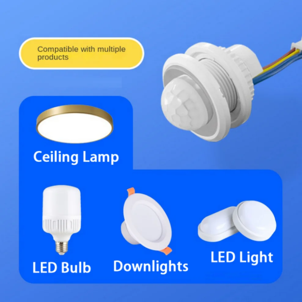 Commutateur de détecteur de mouvement infrarouge intégré, LED, PIR, AC 85V-265V, IR, interrupteur pour éclairage domestique, régulation par induction