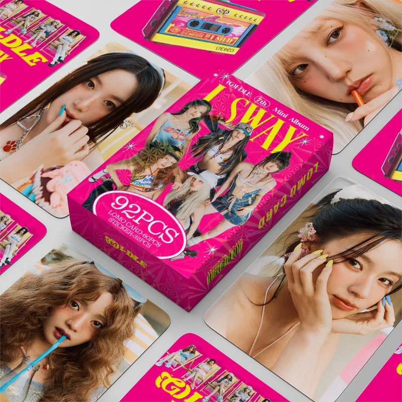 92Pcs/Set Kpop Idol (G)I-DLE New Album I SWAY Lomo Cards HD Printd Photocards Stickers MiYeon SoYeon YuQi Minnie Fans Gifts