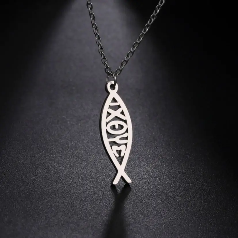 Jeshayuan Jesus Fisch Anhänger Halsketten für Frauen Männer IXOYE Halskette Ichthys Fisch Charm Jesus Christus Sohn Gottes Retter Halskette