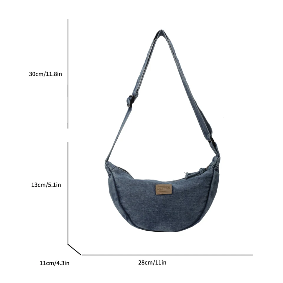 Denim Women's Bag 2024 New Jeans Messenger Bag Y2K Shoulder Bag Eco Bag Korean Shopping Satchels Half Moon Canvas Handbags Hobos