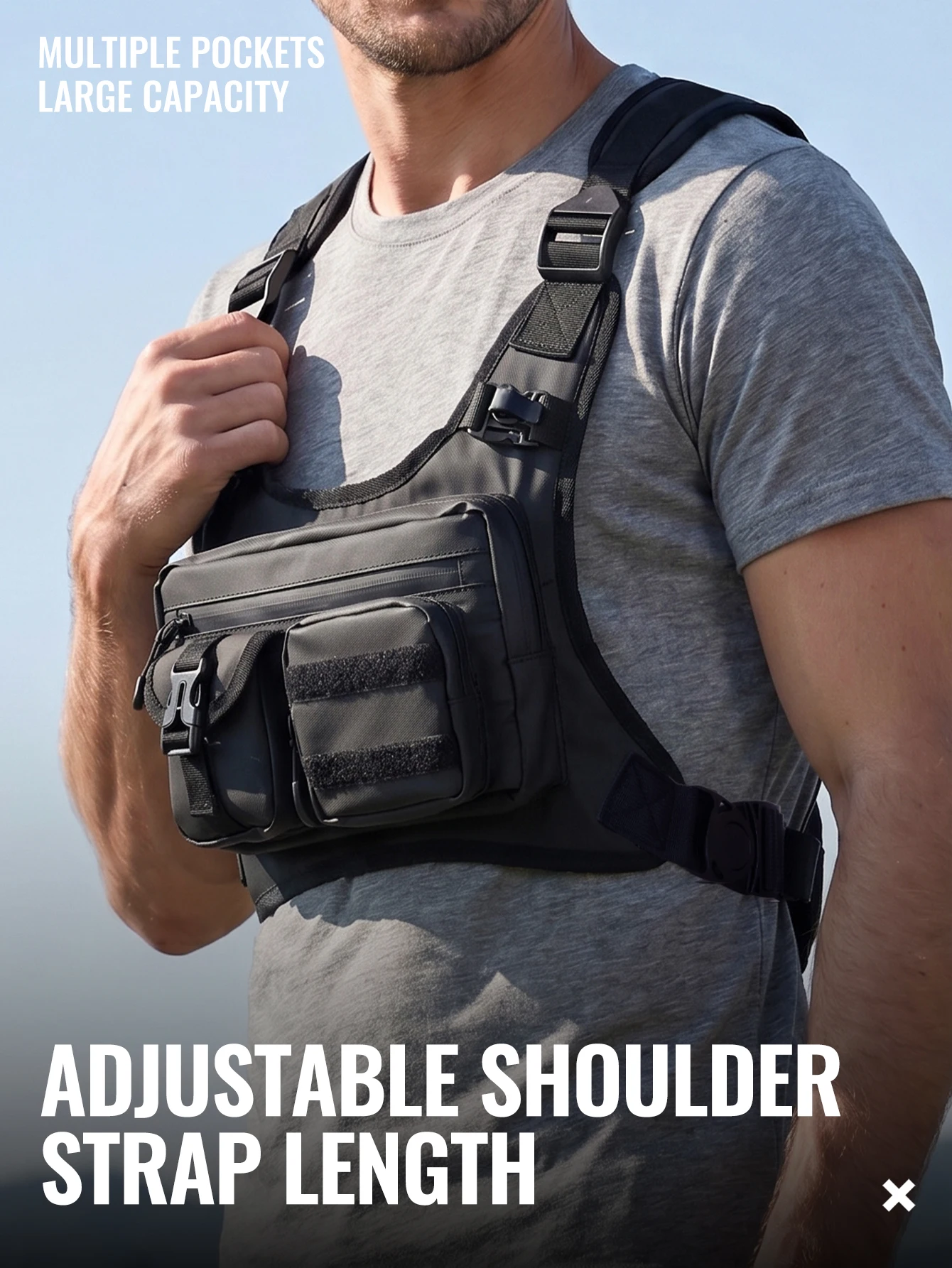 WRELS Hydration-Laufweste, Brusttasche, atmungsaktiv, wasserdicht, mit mehreren Fächern, Sporttasche für Wanderungen, Radtouren und Marathons. – Detail 13