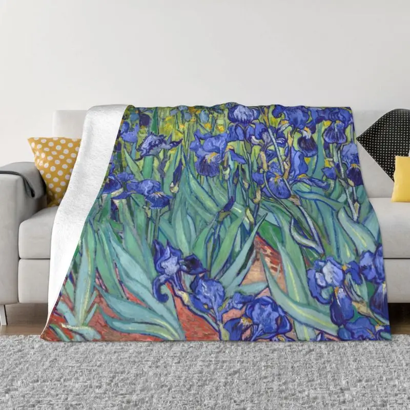 Irises By Vincent Van Gogh Blanket Fleece Spring Warm Flannel Art Flowers Painting Throw Blankets for Sofa Travel Bedding Quilt