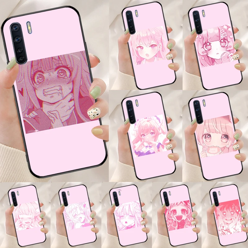 Pink Kawaii Anime Loli Case For OPPO A96 A76 A77 A78 A74 A94 A5 A9 A31 A53 A52 A72 A91 A93 A15 A16 A17 A57s A54s