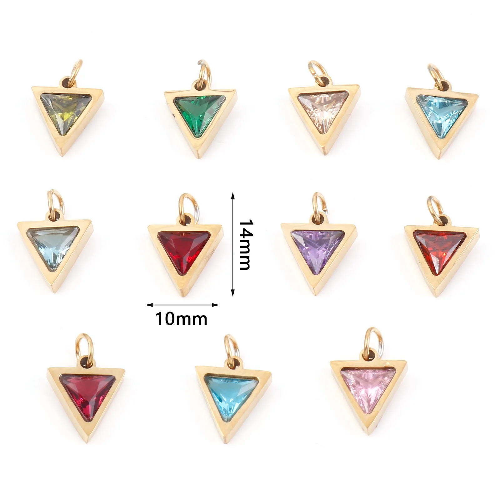 1PC Colorful Triangle Crystal Zircon Charms Stainless Steel Pendants For Diy Necklace Bracelet Jewelry Making Supplies 14x10mm