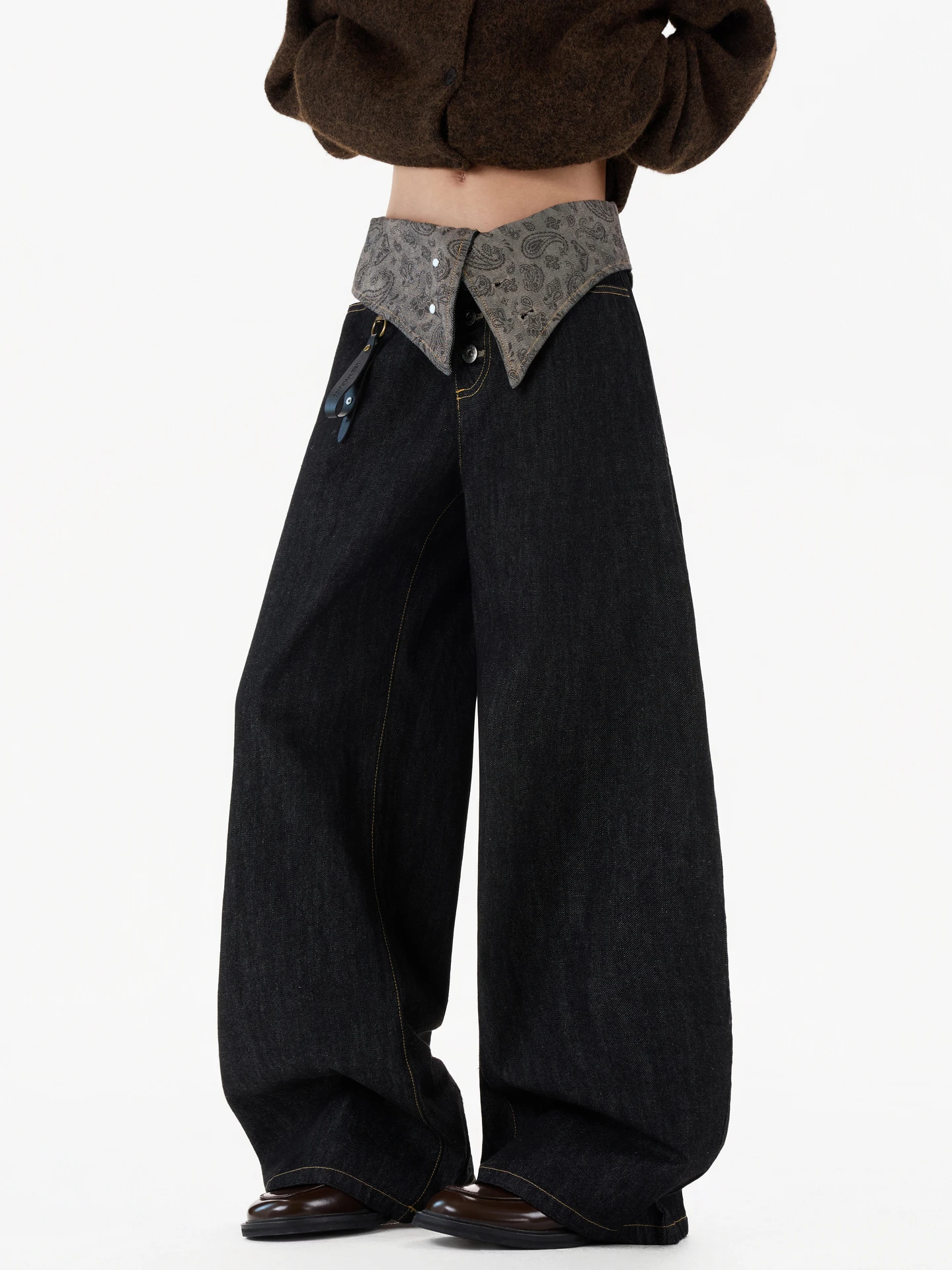 

American Sle Straight Leg Jeans Men's Vintage Loose Faionable Wide Leg Long Pants Nut Flower Design Casual Wear