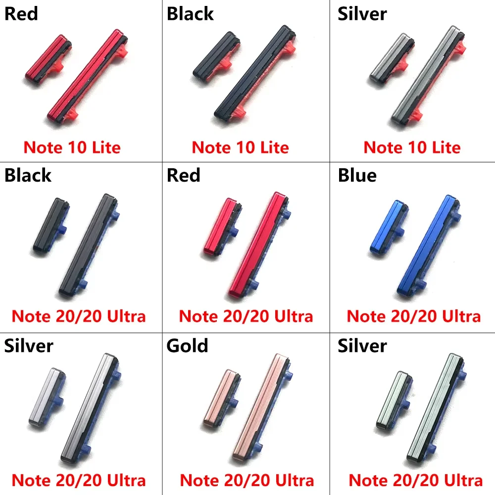 50Pcs，For Samsung Note 8 9 10 Lite 20 Ultra S8 S9 10 Plus Side Volume Button + Power ON / OFF Buttton Key Set Replacement Parts
