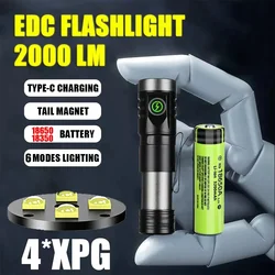 2000LM Super Bright Led Flashlight Type-c Rechargeable EDC Tactical Keychain Torch With 18650 Battery Emergency Camping Lantern