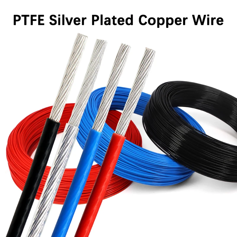 1/5 متر PTFE الفضة مطلي المعلبة الأسلاك النحاسية Sq0.06 ~ 10 مللي متر FEP معزول عالية النقاء OFC HiFi مكبر صوت أحادي الصوت سماعة كابل