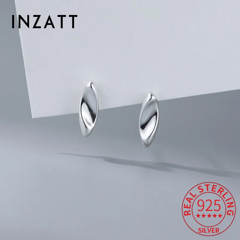 

INZATT Real 925 Sterling Silver Mini Geometric Frosted Leaves Stud Earrings for Women Cute Fine Jewelry Minimalist Accessories