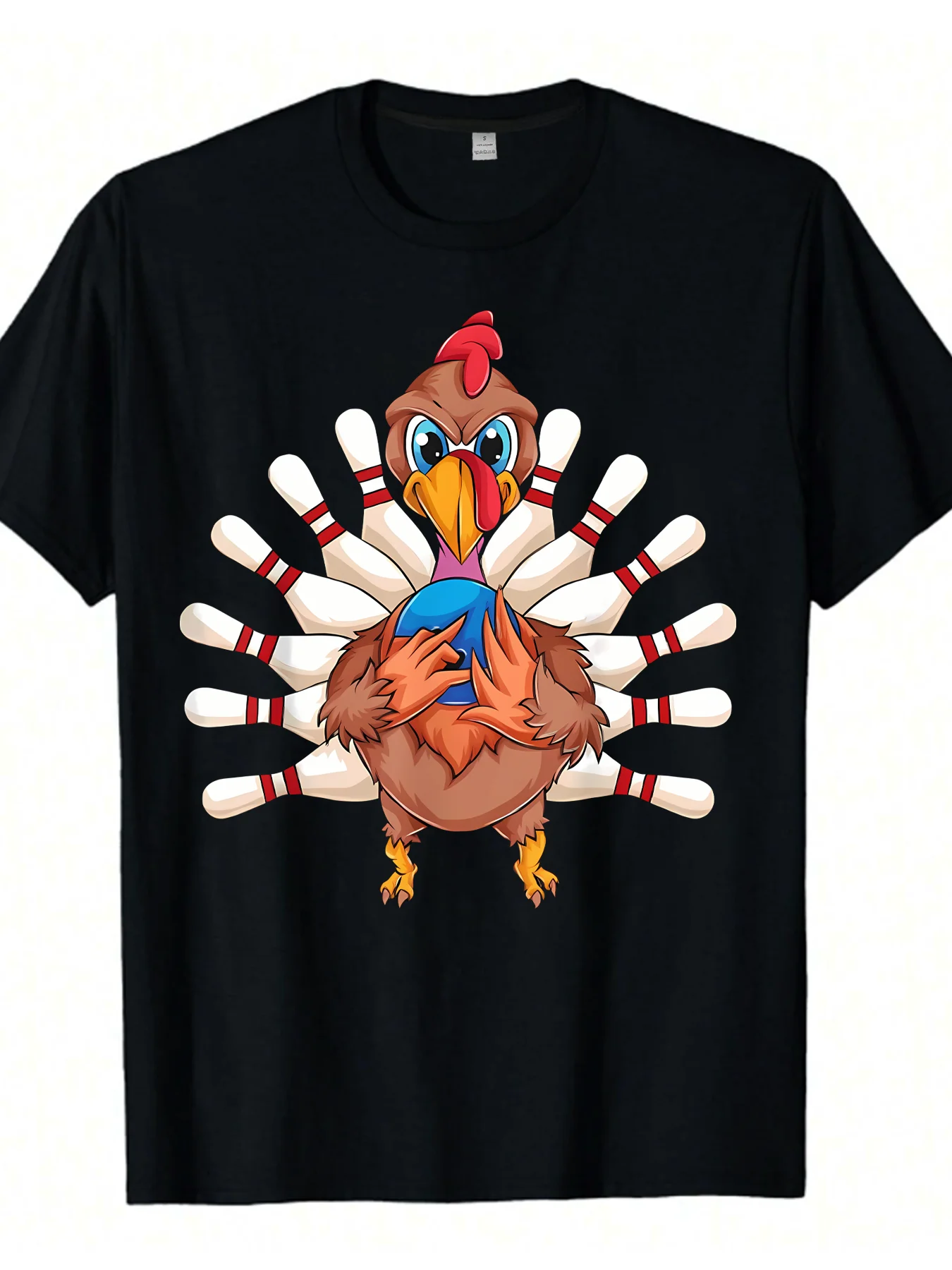 

Chicken and bowling Plus size women's round neck short sleeve T-shirt with elastic half sleeves and trendy prints
