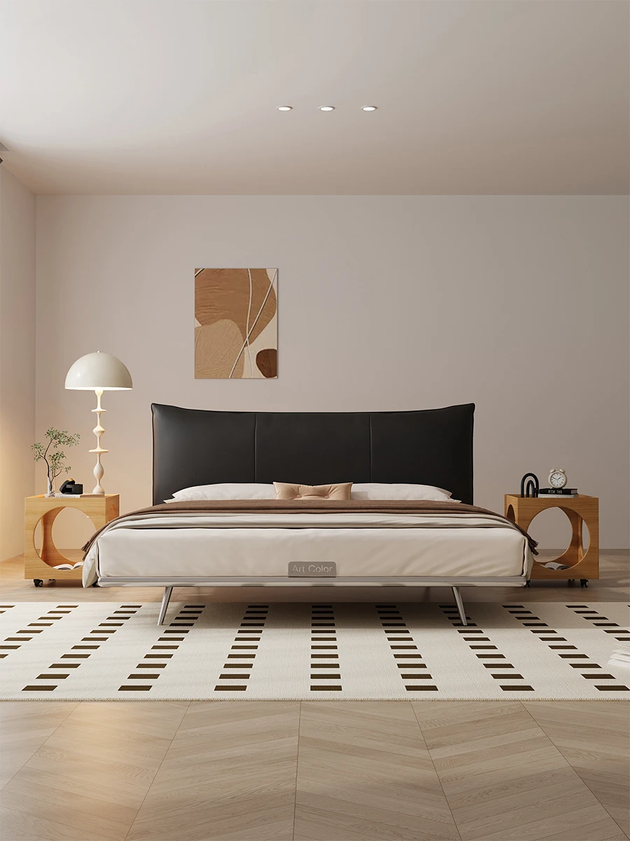 Letto con struttura in acciaio sospeso minimalista italiano letto in pelle Chanel letto matrimoniale nero di design