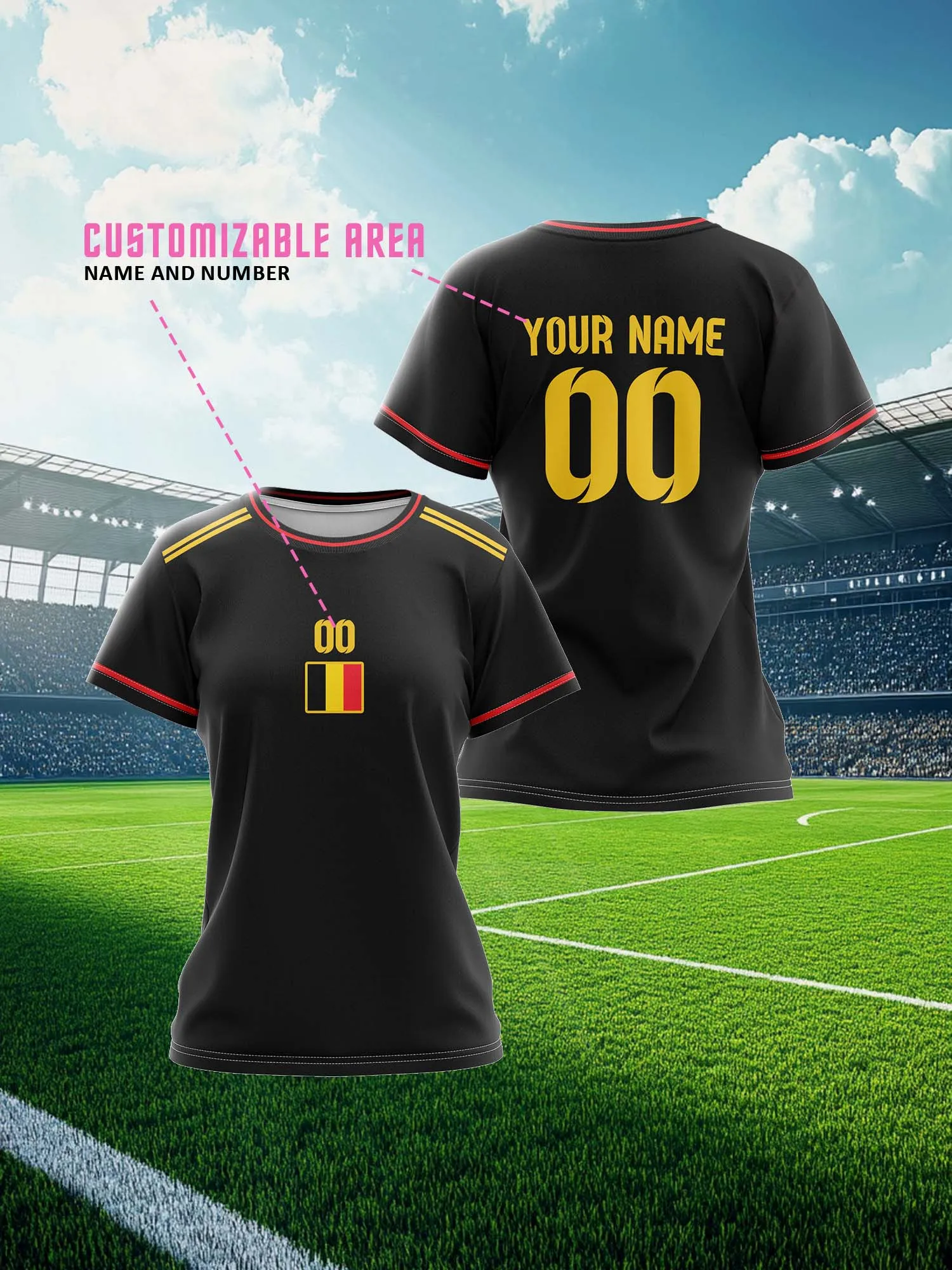 

Женская спортивная футболка с V-образным вырезом на заказ с именем и номером, быстросохнущая, с полной сублимационной печатью, розовая, модная, 2026