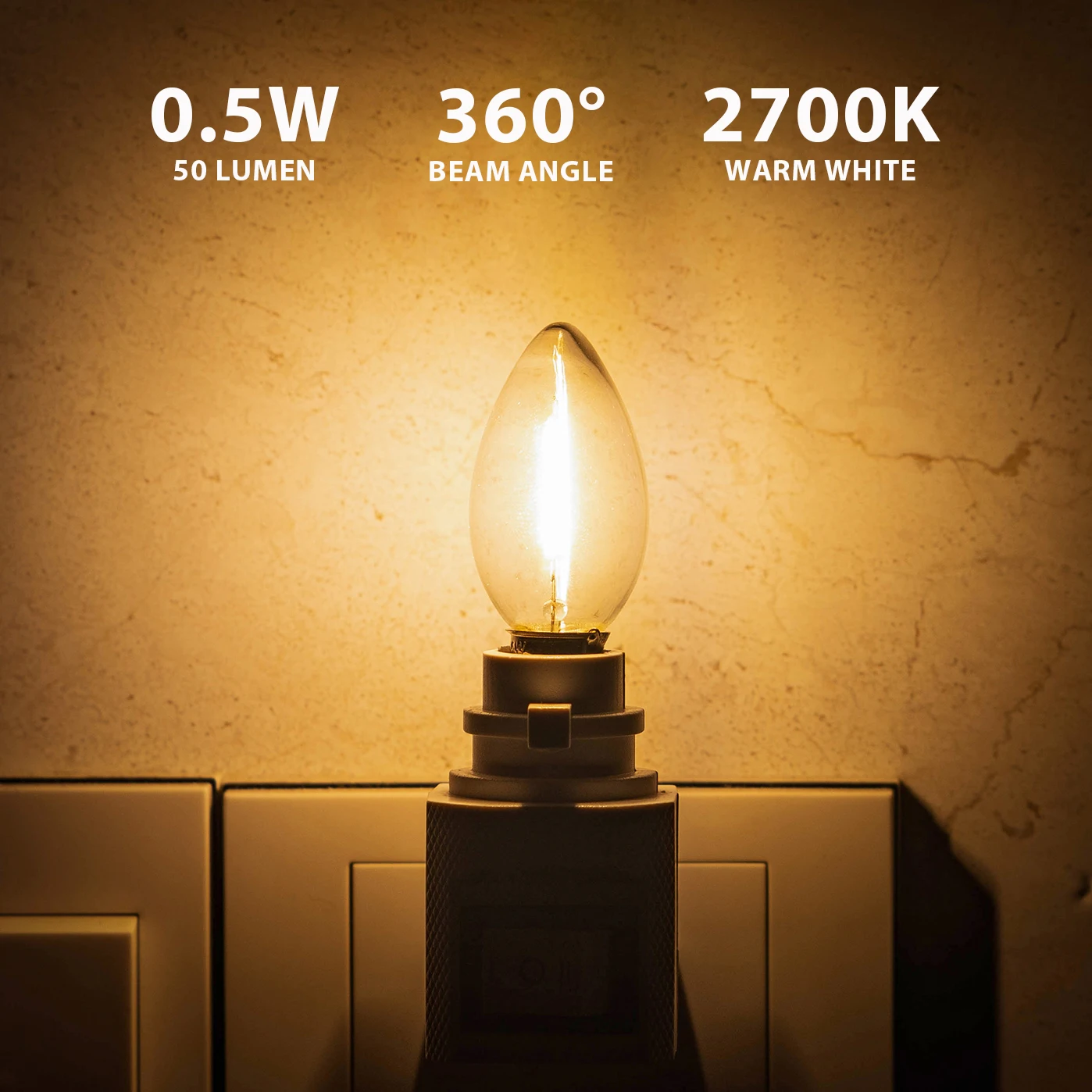 6Pack C7 Candelabra LED Light Bulbs 0.5W E12 E14 Chandelier Base 7W Incandescent Equivalent Vintage Christmas Candle Edison Bulb
