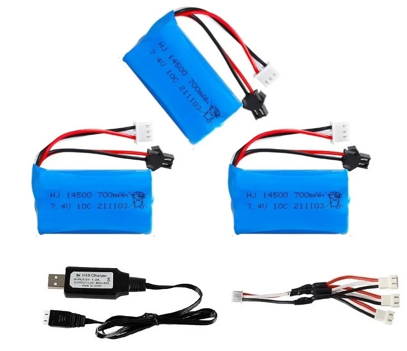 SM-2P Plug 14500 2S 7.4V 700mAh Li-ion battery/USB charger for Water Gel Gun Blaster R/C Toys stunt cars R/C car models battery