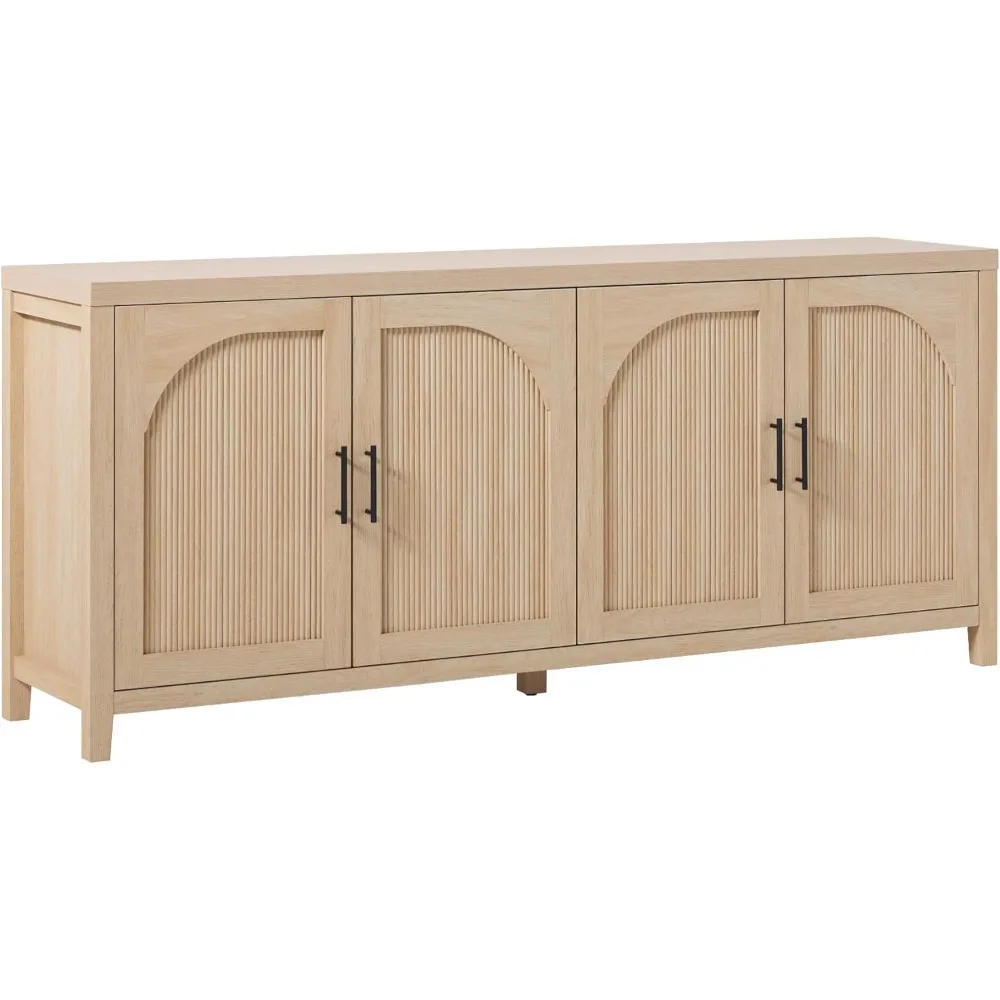 

70" Coastal Oak Sasha 4-Door Buffet with Reeded Design and Cord Management