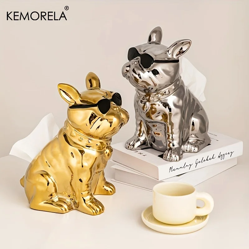 

1PCS Ceramic Animals Tissue Box Dog Storage Ornaments Home Decoration Desktop Statue Crafts Tissue Storage Box Decoration