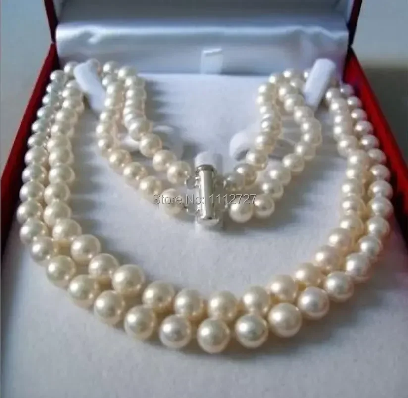 

Charming 2 Rows 7-8 8-9MM white akoya saltwater shell pearl necklace Beads Jewelry Natural Stone 17-18"AAA Wholesale Price