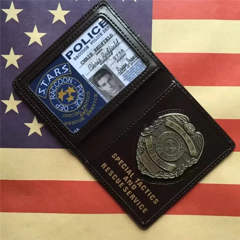 Biohazard STARS RACCOON Police DEP Badge Leon Chris Jill Wesker Black Faux Leather Case Certificate Wallet ID Card Holder