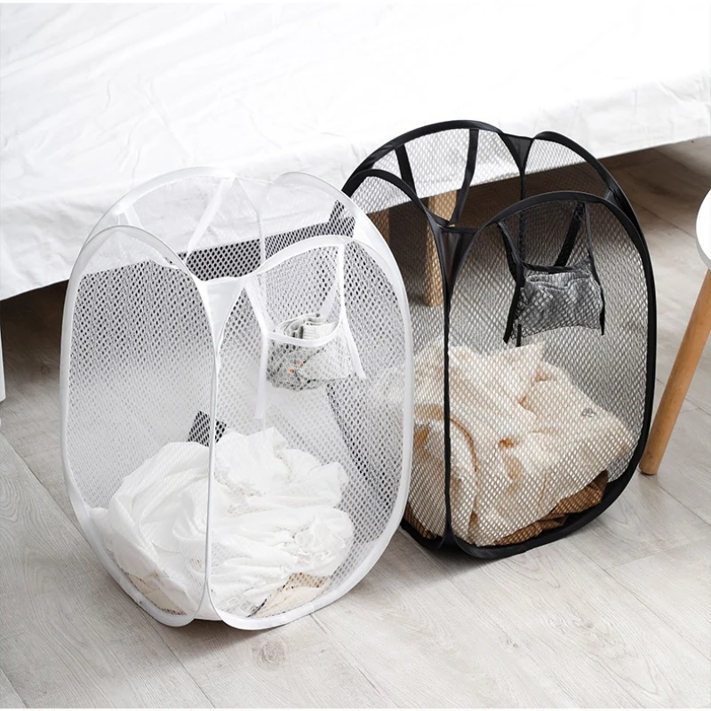 Dirty Clothes Basket Large Capacity Mesh Laundry Basket Ventilated Foldable Easy Storage Portable Bathroom Clothes Organizer Bag - view 6