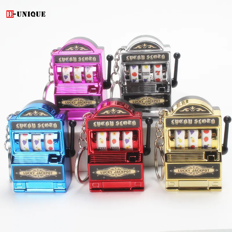 12pcs Las Vegas Gambling Raffle Machine Key Ring  Mini Fruit Slot Machine Key chain Pendant Retro Lucky Jackpot  Business Gifts