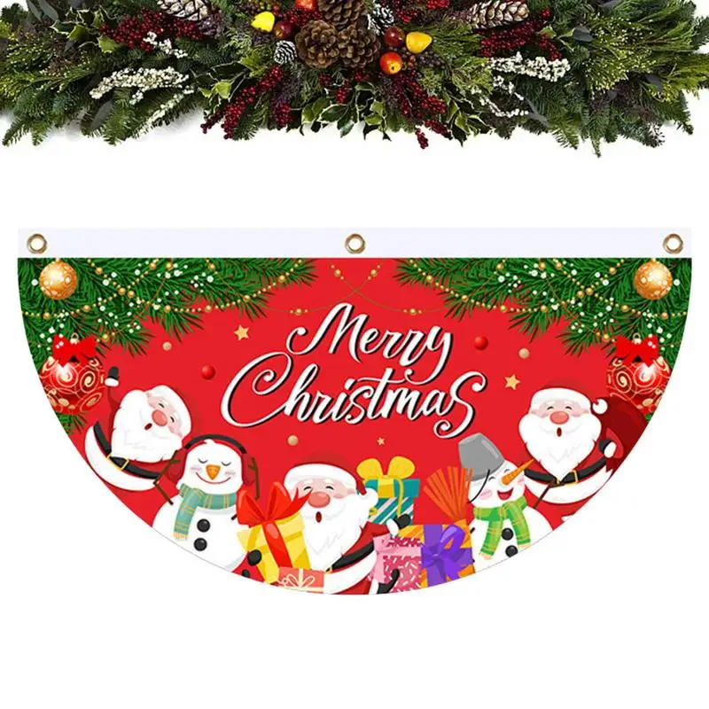 2025 Christmas Half Fan Bunting Flag Merry Christmas Yard Hang Bunting Flag Banner For Patio Garden Christmas Party