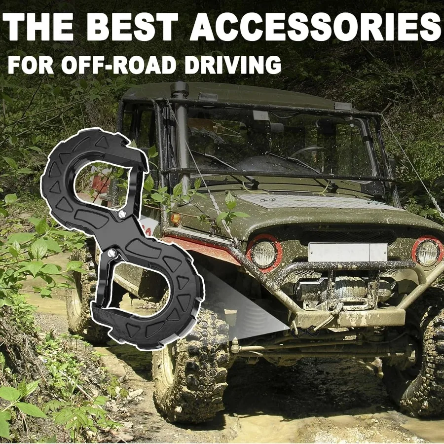 خطاف سحب على شكل حرف S مقاس 3/8 بوصة - تكبل ونش سحب بوزن 33,000 رطل، خطاف ونش عالي التحمل لاستعادة الطرق الوعرة، إطلاق تكبل الونش، Veh #2