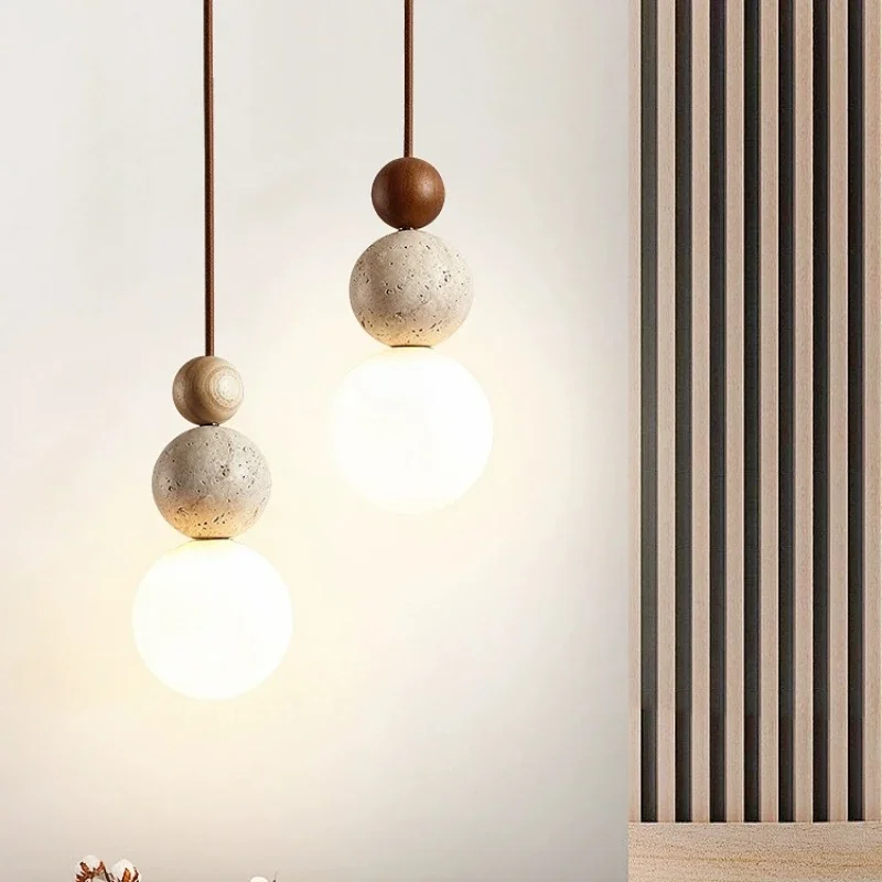 Wabi Sabi Stone Wood LED Chandelier Modern Deocrative Pendant Light Indoor Living Room Bedroom Creative Hanging Light