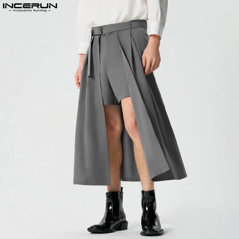 

INCERUN 2024 American Style Trousers New Men Layered Front Short Back Design Skirts Pants Streetwear Solid Loose Pantalons S-5XL