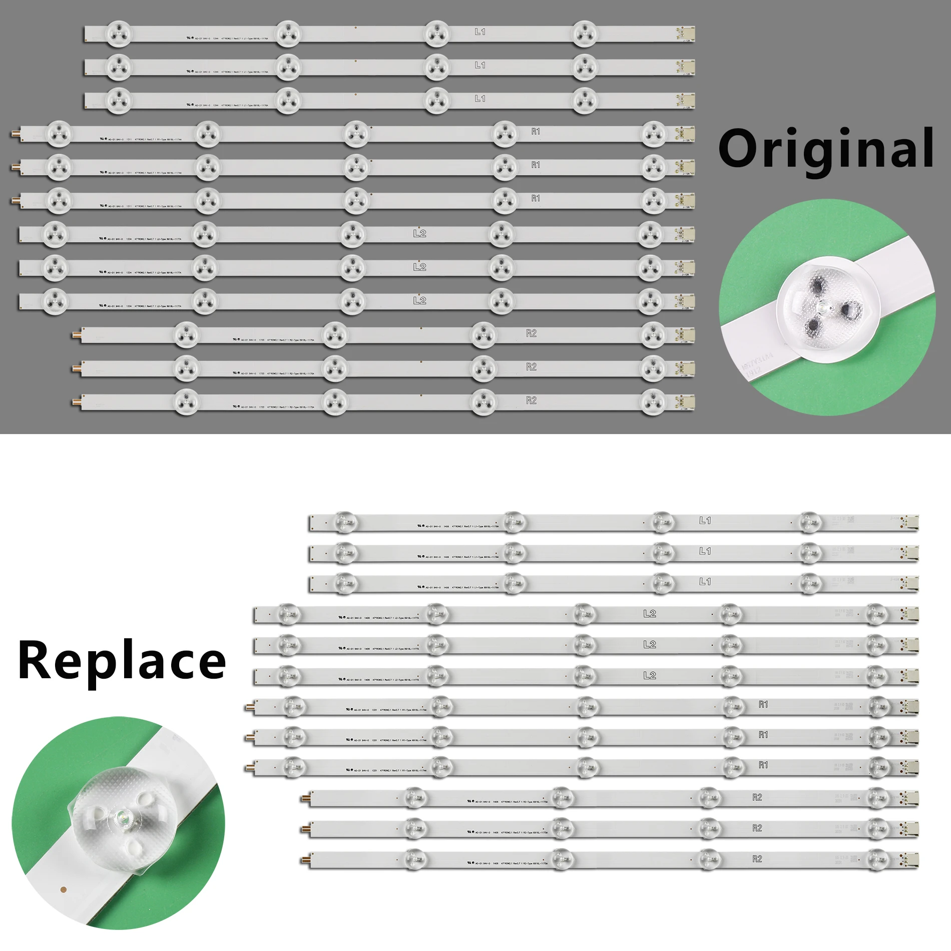 Bandes de rétroéclairage LED pour 47LN540U-ZA 47LN540U-ZB 47LN541U-ZB 47LN540V-ZA 47LN541V-ZC 47LN570U-ZA 47LN570V-ZA 47LN5788-réfléchissant