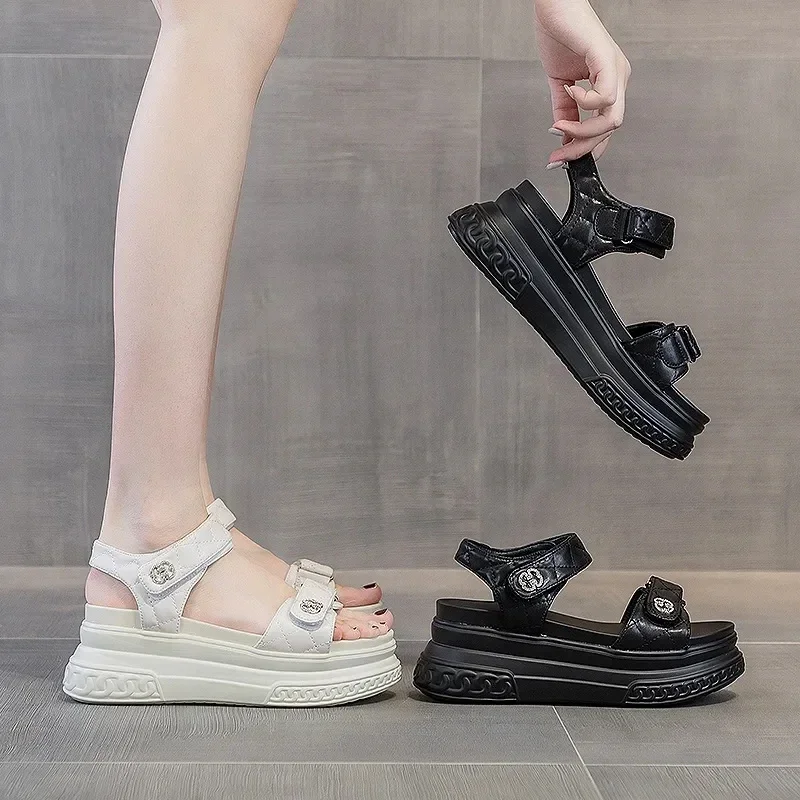 Chic and Elegant Woman Heeled Shoes  Summer Luxury Designer Platform Sandals Girls Rome Casual Black Gladiator Wedge Fashion