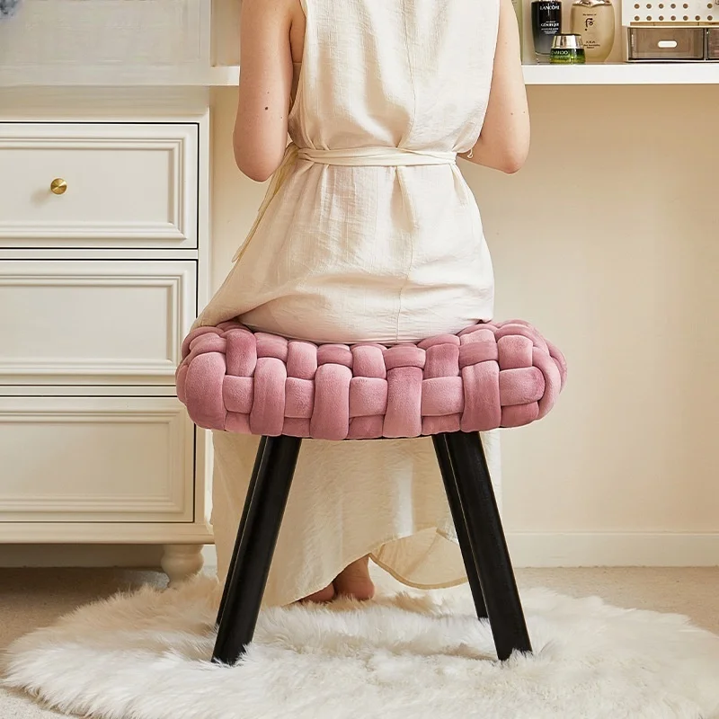 

Табурет для макияжа, скандинавский туалетный стул из цельного дерева для спальни, мягкий мягкий стул с тканевой обивкой без спинки, Новое поступление