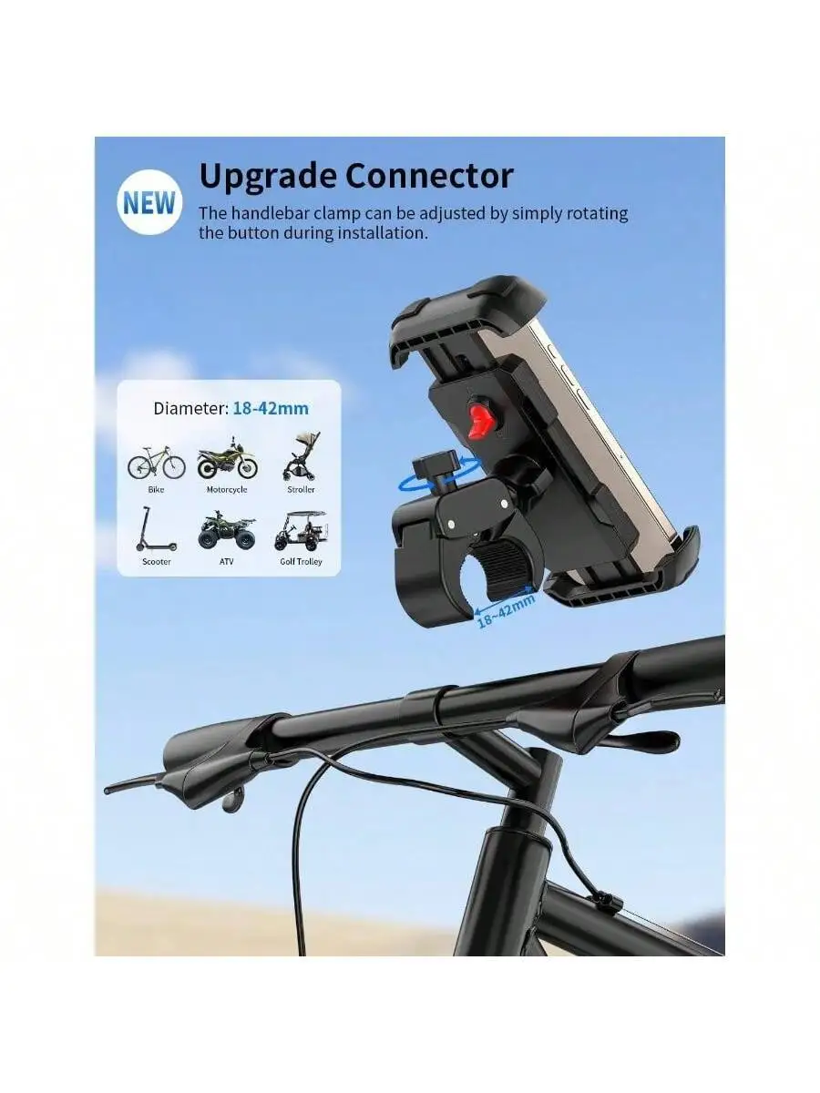 

Bike Phone Holder Motorcycle Mount Scooter Handlebar Clamp 360 Rotate Adjustable For 4-7 Inch Phones