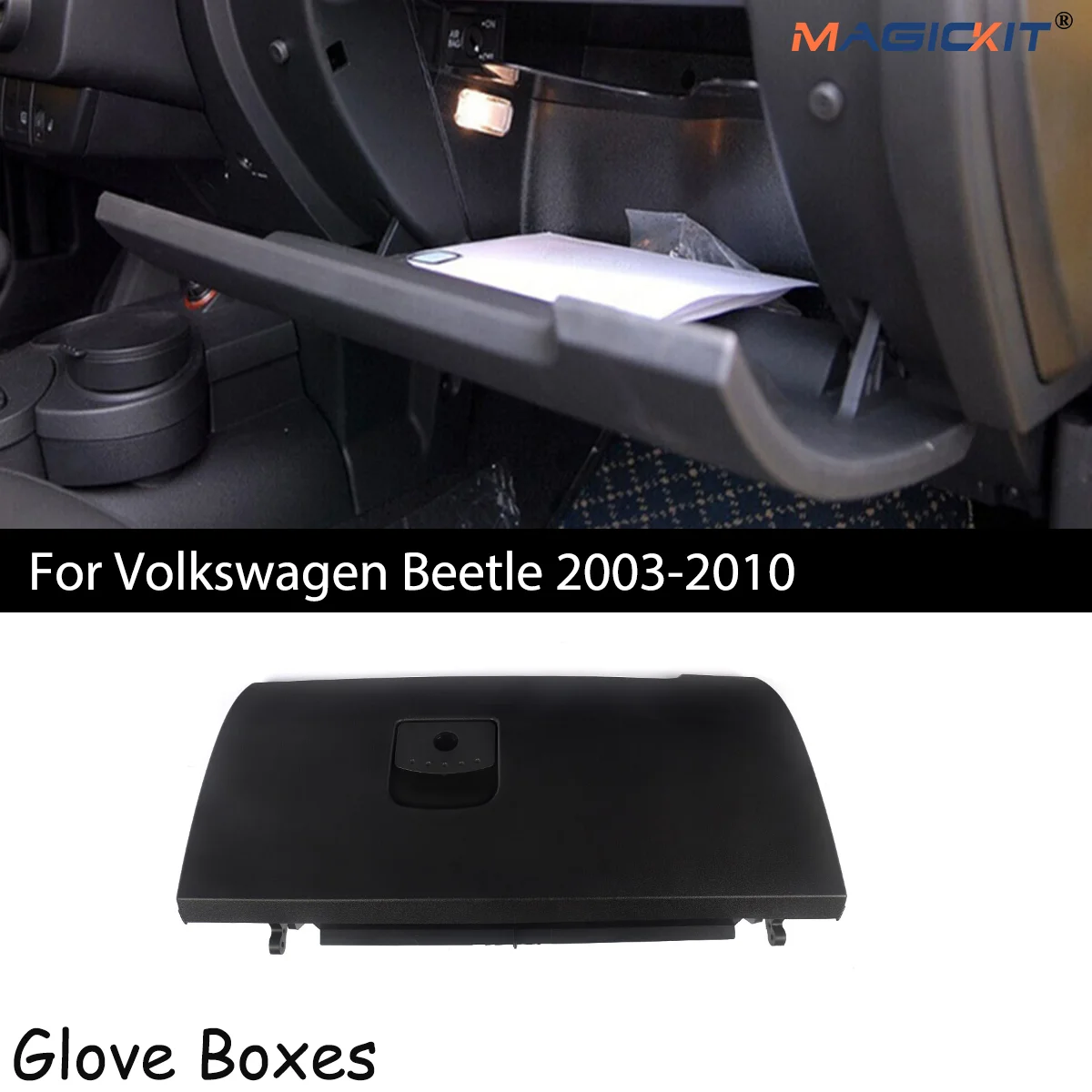 MAGICKIT For Volkswagen Beetle 2003-2010 Glove Box Door Lid 1C1880247R 1C1880300G Replace Car Accessories Black