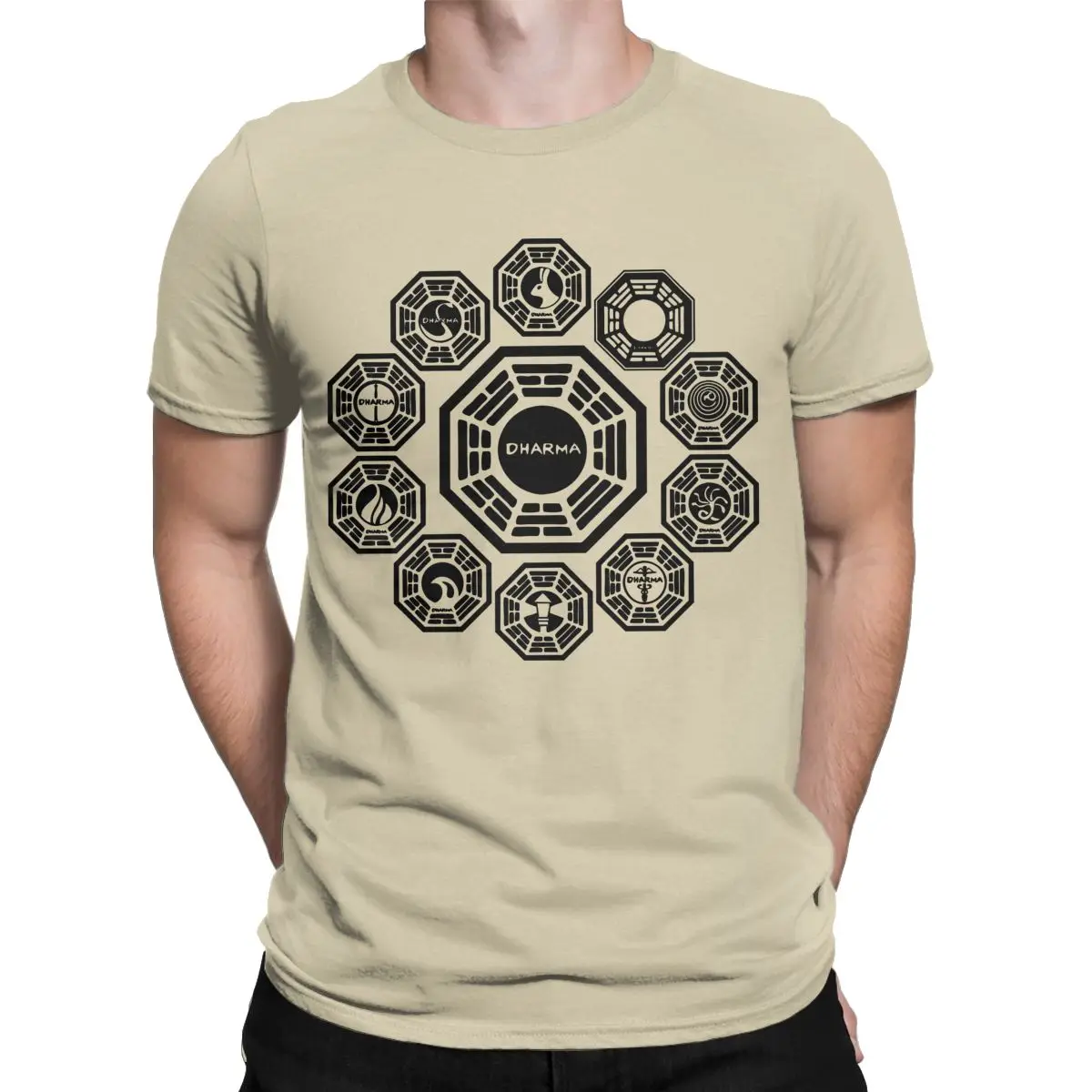 DHARMA Initiative T Shirt for Men Cotton Funny T-Shirt Round Collar 1977 Tv Show Lost Tee Shirt Short Sleeve Clothing Summer