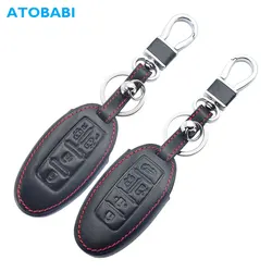 ATOBABI Leather Car Key Case Keychain For Nissan Elgrand Serena 2018 2019 Roox 2020 Smart Keyless Remote Control Protector Cover