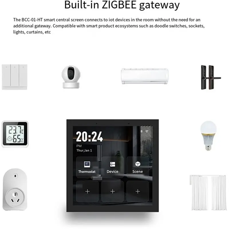DT51 Tuya Smart ZigBee Central Control Screen Panel 4 Inch Touch Screen Smart Thermostat for Home Automation