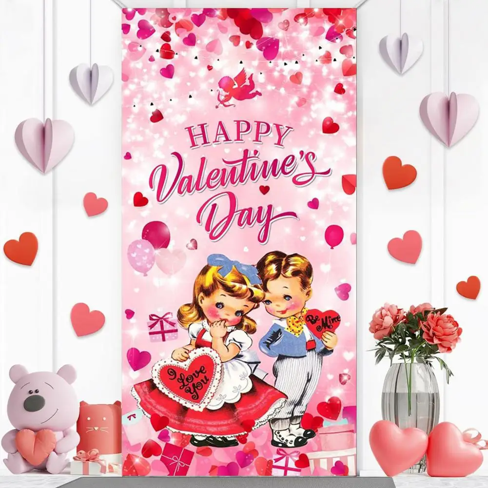 Valentine Day Door Curtain Love-inspired Decorative Door Curtain Valentine's Day Romantic Love Heart Door Cover Window Curtain