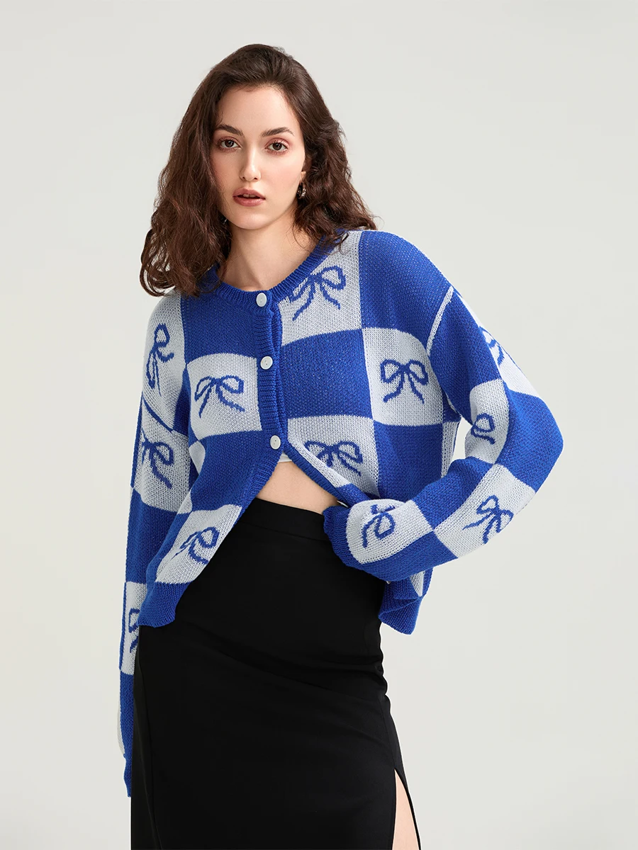 Женский вязаный кардиган с длинным рукавом и бантом на пуговицах, осенняя повседневная куртка, свитер