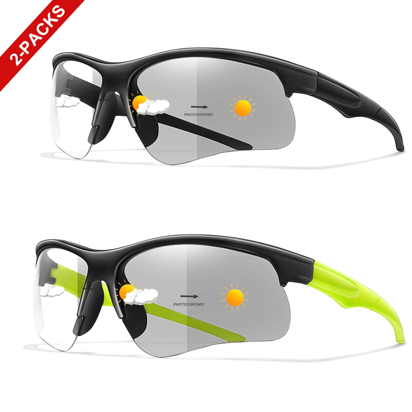 2 Packs LOISRUBY Photochromic Fishing Sunglasses for Men Women Outdoor Driving Fishing Running Cycling Eyewear Windproof Glasses - view 6