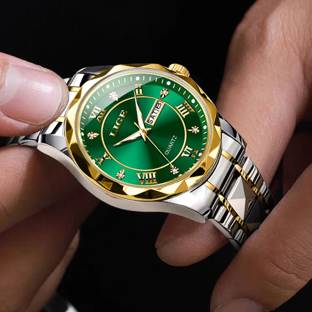 LIGE العلامة التجارية الفاخرة رجل ساعة اليد مقاوم للماء مضيئة تاريخ الأسبوع الرجال الساعات الفولاذ المقاوم للصدأ كوارتز ساعة رجالي للذكور reloj