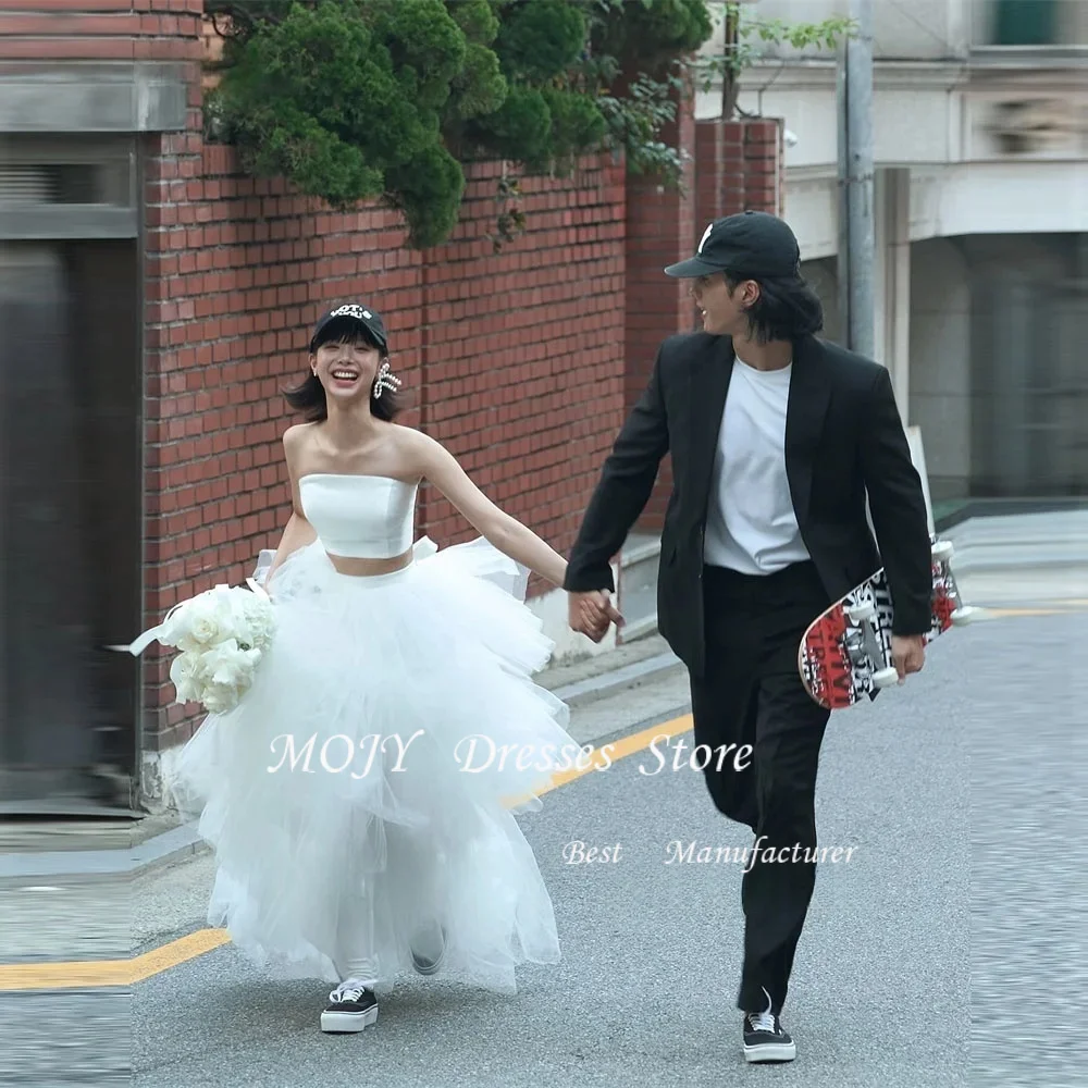 

Mojy Princess A Line Tiered Wedding Dresses Korea Photo shoot 2 Pices Layered Bridal Gowns Corset Back Customized