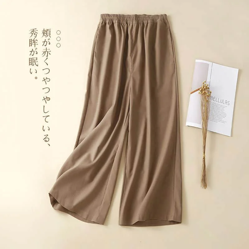 Women Straight Pants Solid Minimalism Elastic Waist Cropped Baggy Trousers Casual Wide Leg Pants Korean Style Women Clothing