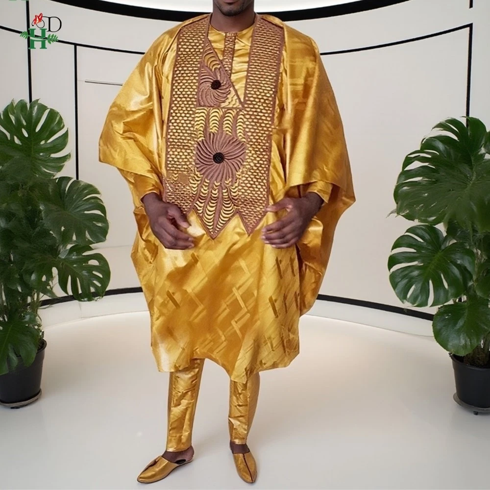 Vestidos Africanos para Pareja, Amarillos, Tradicionales, de Bazin Riche, Traje Bordado para Hombre, Vestido Turco para Mujer, Vestido para Fiesta de Bodas