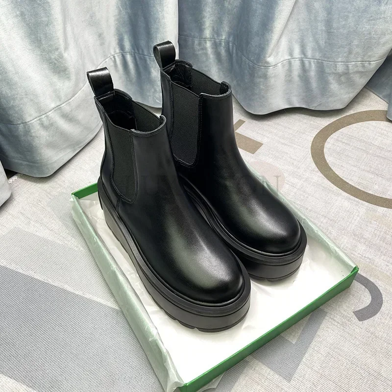 Botas de plataforma chelsea para mulheres, sapatos góticos punk chunky, marrom, preto, curto, outono, inverno, novo, 2023